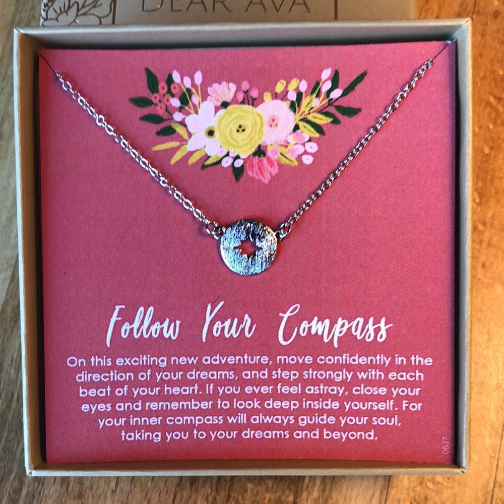 Dear Ava “Follow your Compass” silver necklace